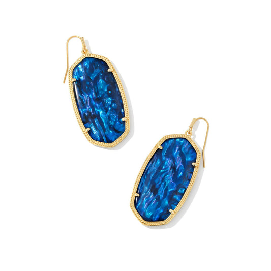 Danielle Statement Earrings Gold Navy Abalone
