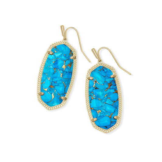 Elle Drop Earrings Gold Bronze Veined Turquoise