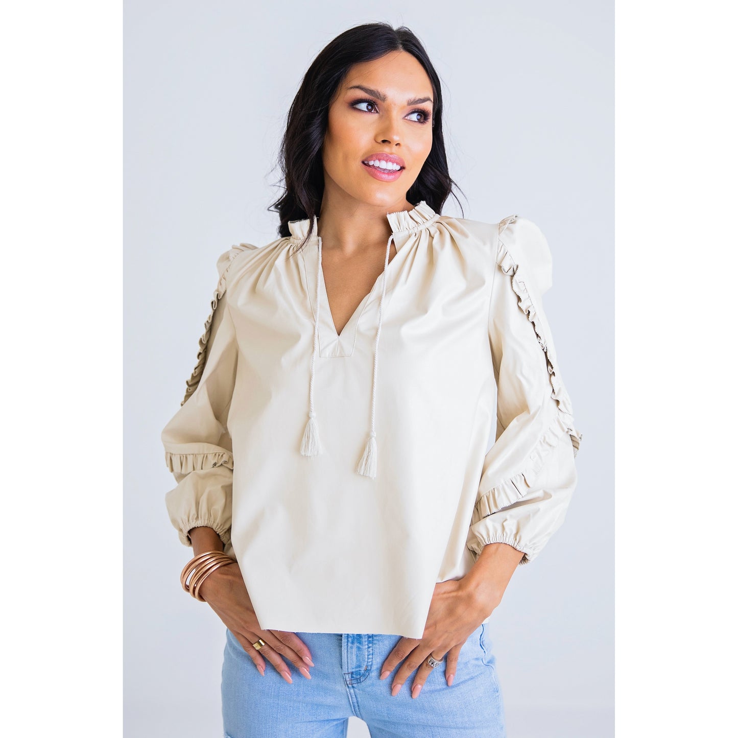 Ivory Pleather Ruffle Top