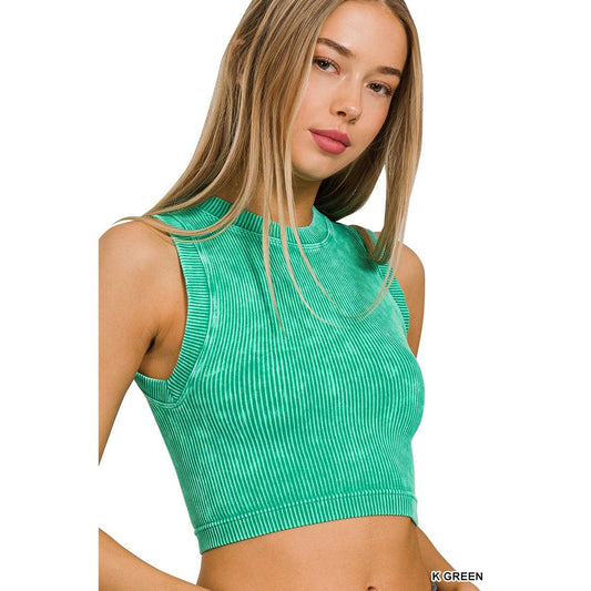 Zenana Ribbed Crop Kelly Green