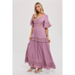 V-Neck Lace Trim Maxi Lavendar