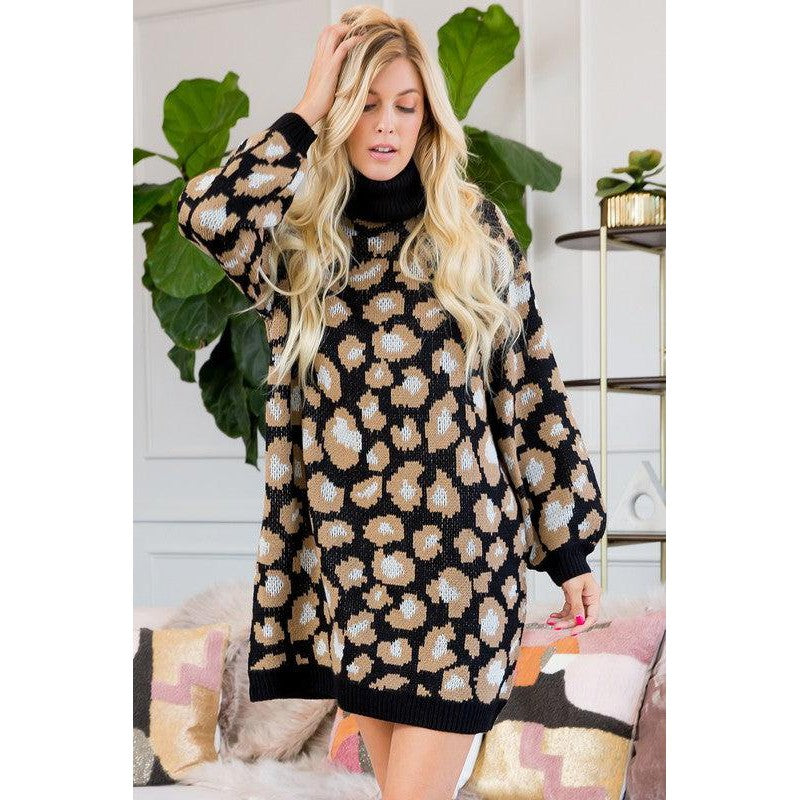 Leopard Print Sweater Dress
