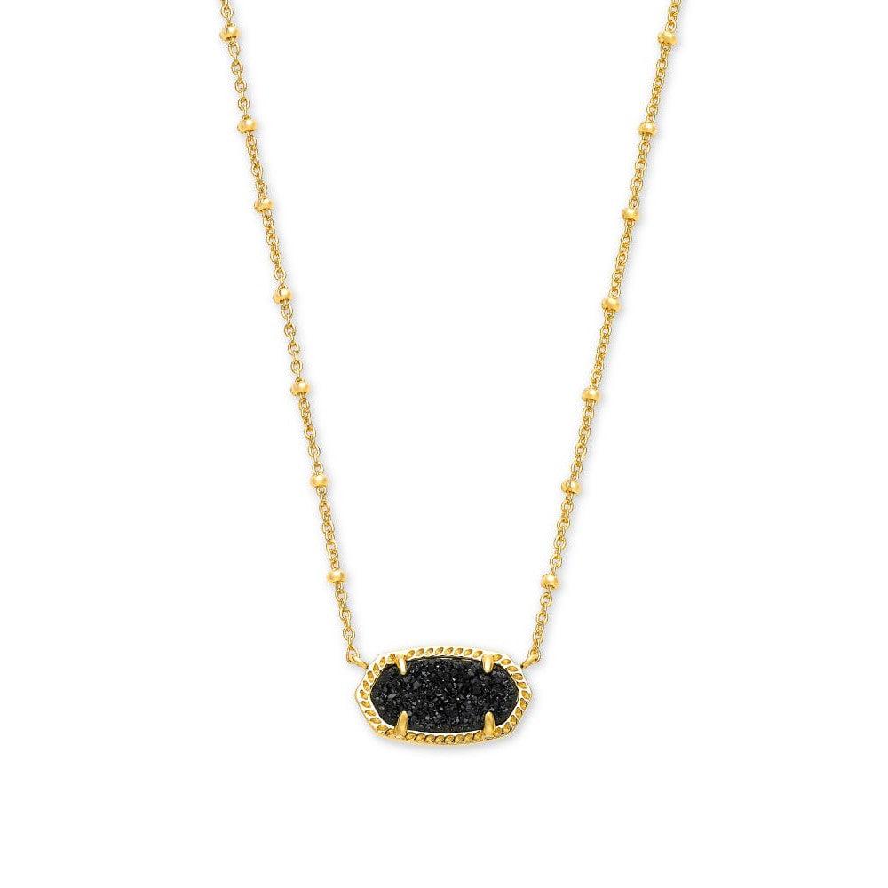 Elisa Gold Satellite Pendant Necklace In Black Drusy