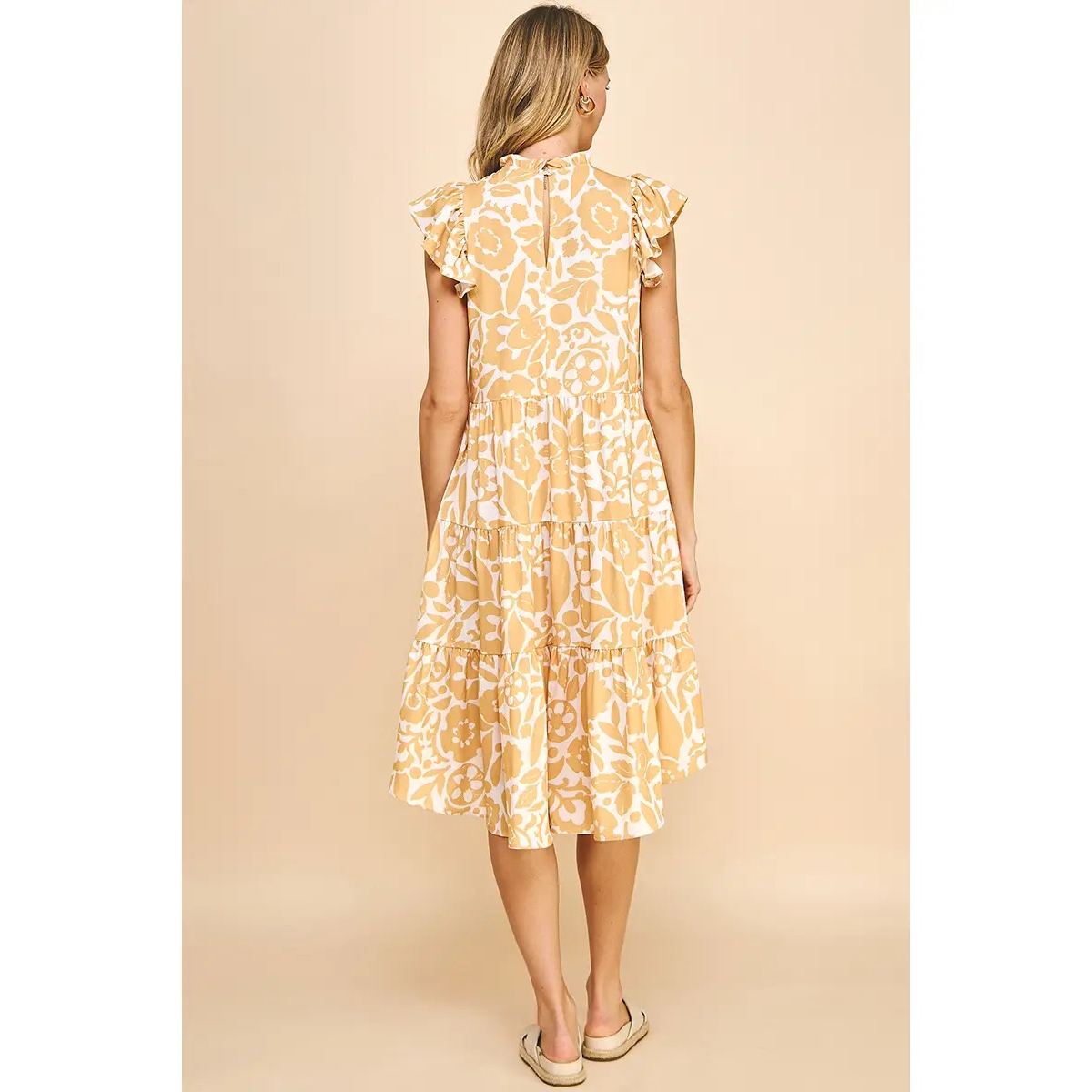 Pinch Tiered Mustard Printed Dress