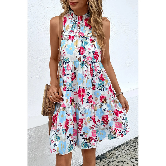 Floral Tiered Mock Neck Dress