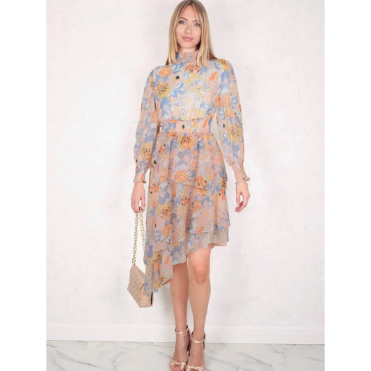Flower Print Asymmetrical Dress