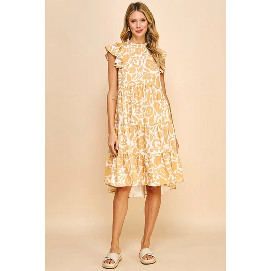 Pinch Tiered Mustard Printed Dress