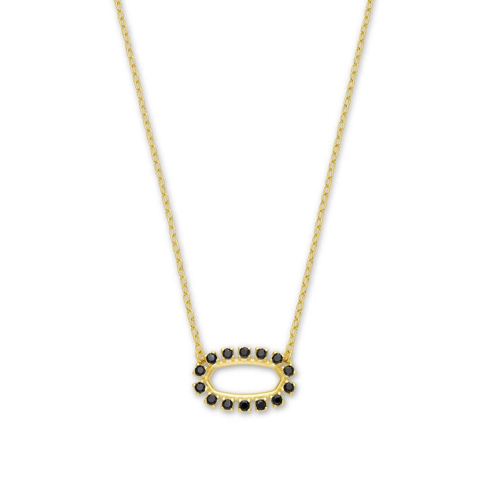 Elisa Gold Open Frame Pendant Necklace In Black Spinel