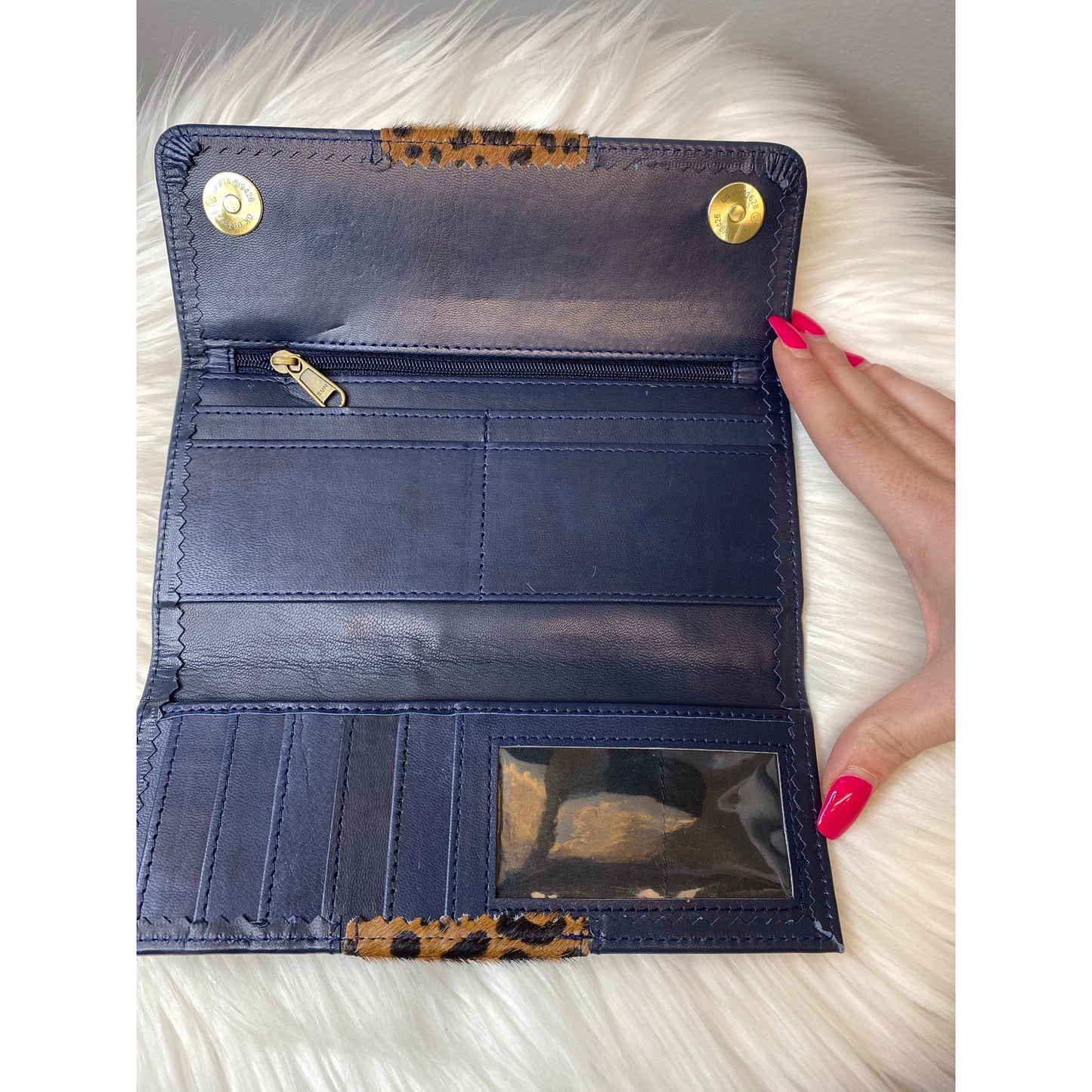 Bria Leather Wallet Cheetah Navy