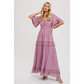 V-Neck Lace Trim Maxi Lavendar