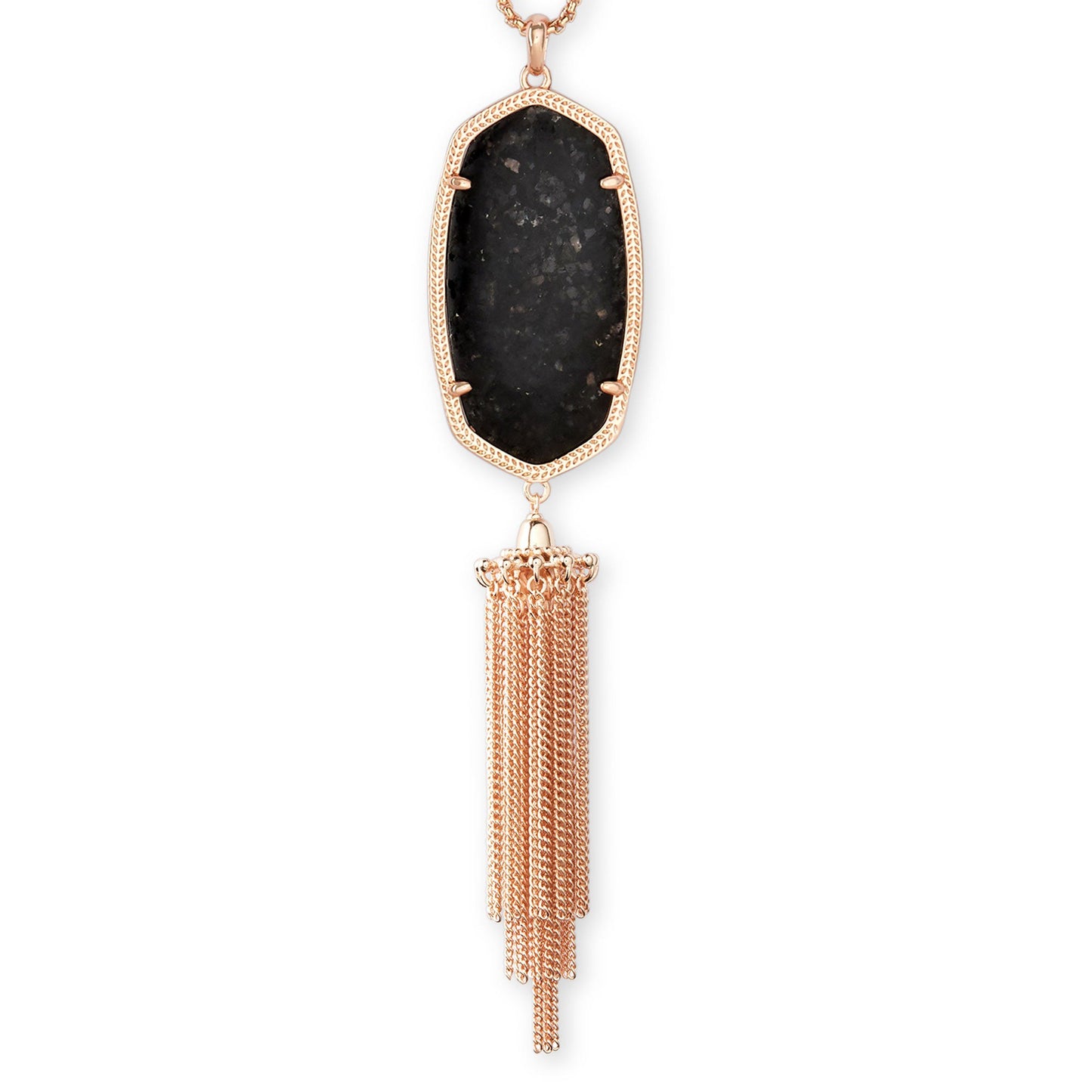 Rayne Rose Gold Long Pendant Necklace In Black Granite