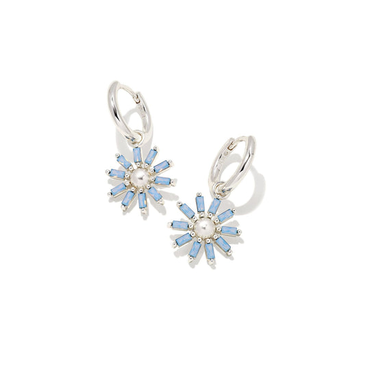 Madison Daisy Huggie in Bright silver and Light Blue Opal