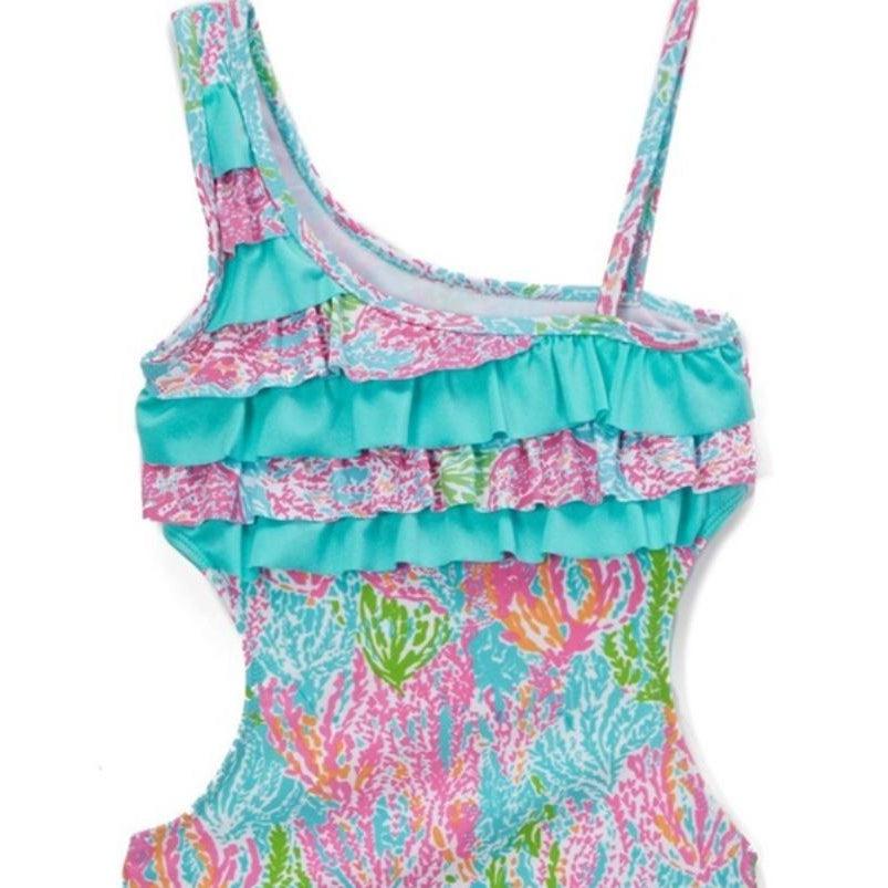Kid’s One Shoulder Coral Reef Swimsuit