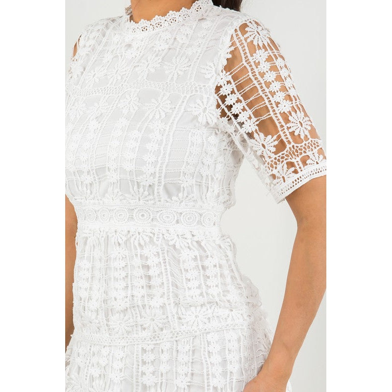 Floral Crochet White Dress