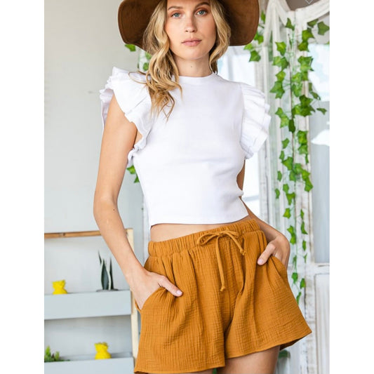 Ruffled sleeve crop top