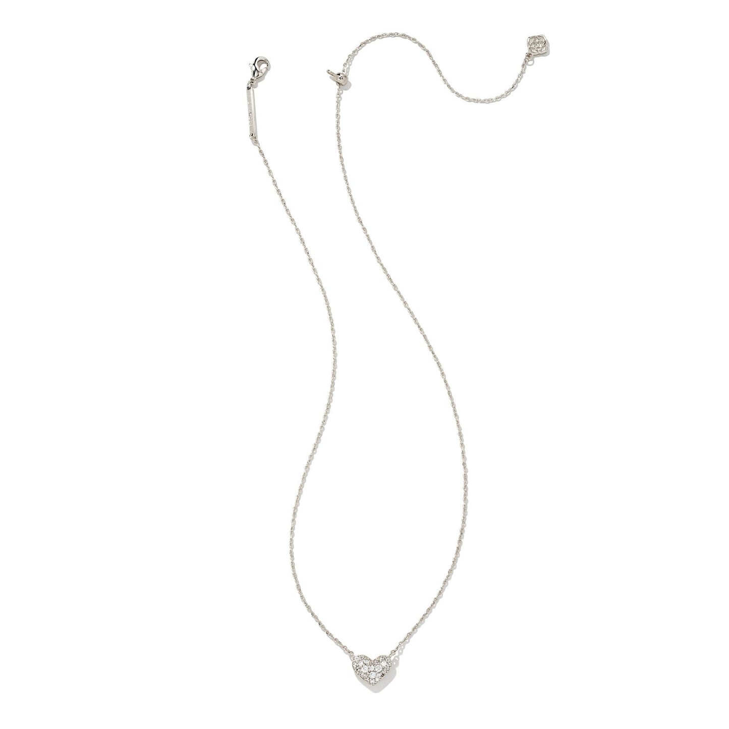 Ari Pave Heart Necklace in Rhodium and White Crystal