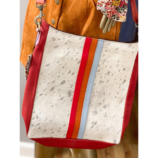 Indie Large Leather Crossbody In White/Red