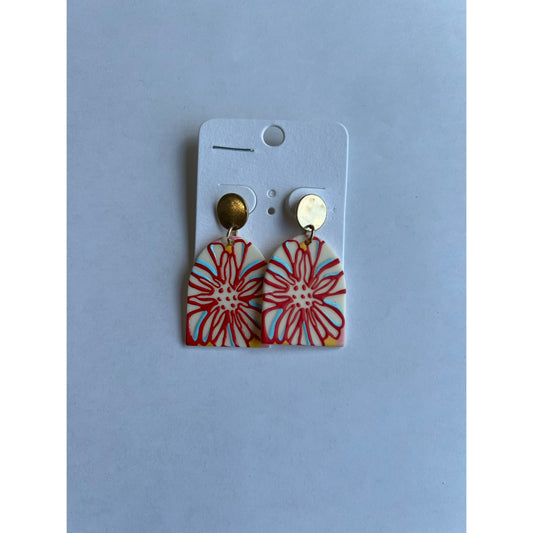 Red flower design earrings