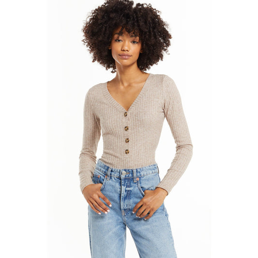 Hannah Rib Bodysuit In Heather Latte