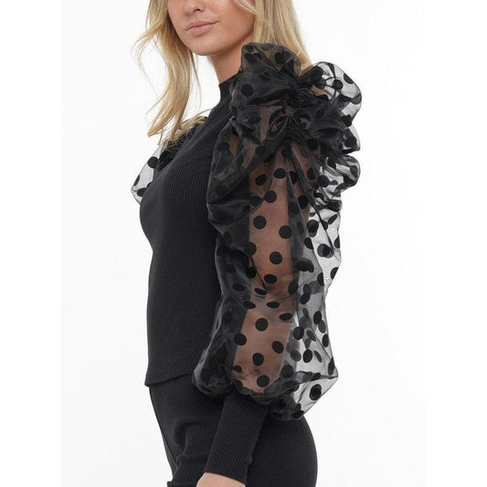 Polka Dot Organza Puffy Sleeve Top