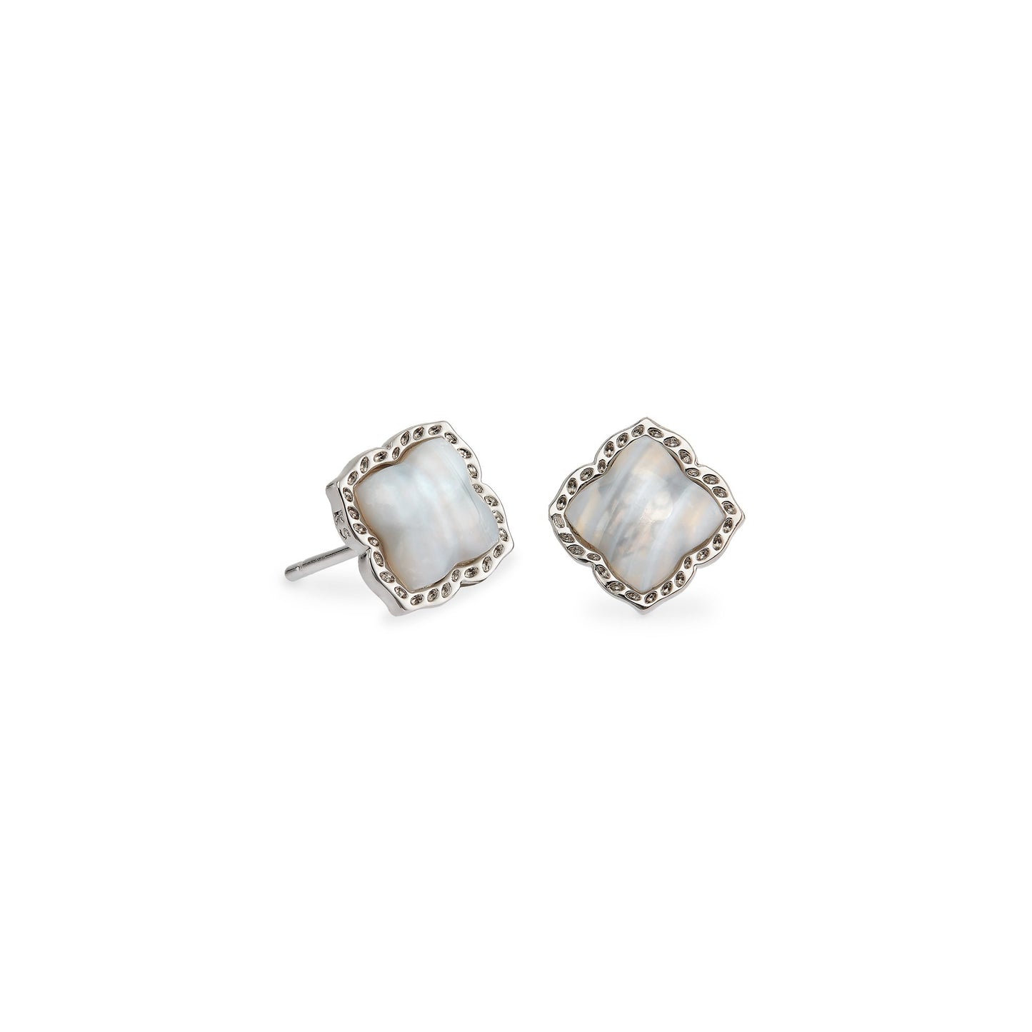 Fall 1 Mallory Stud Earring In Rhodium Gray Banded Agate