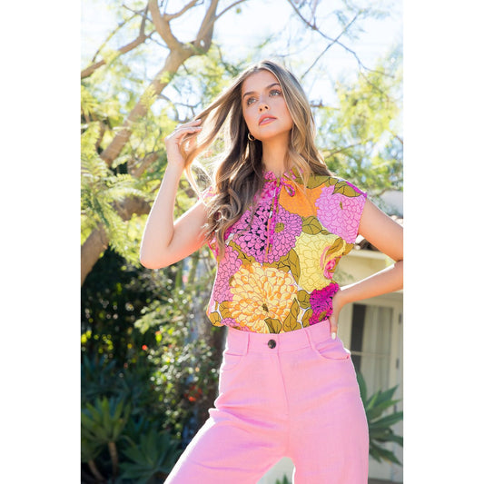 Pink Sleeveless Flower Print Top