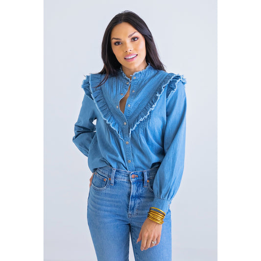 Denim Ruffle Snap Shirt