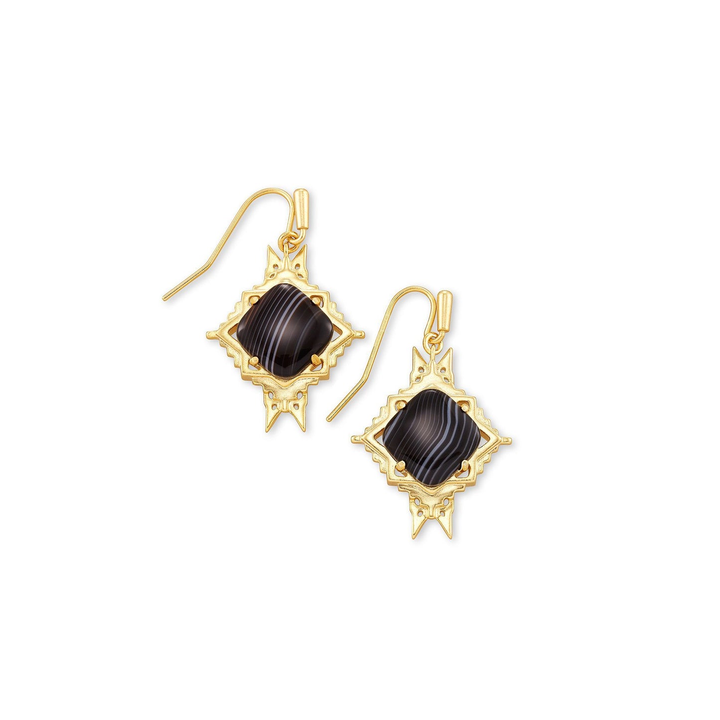 Fall 2 Cass Drop Earring In Gold Black Banded Agate