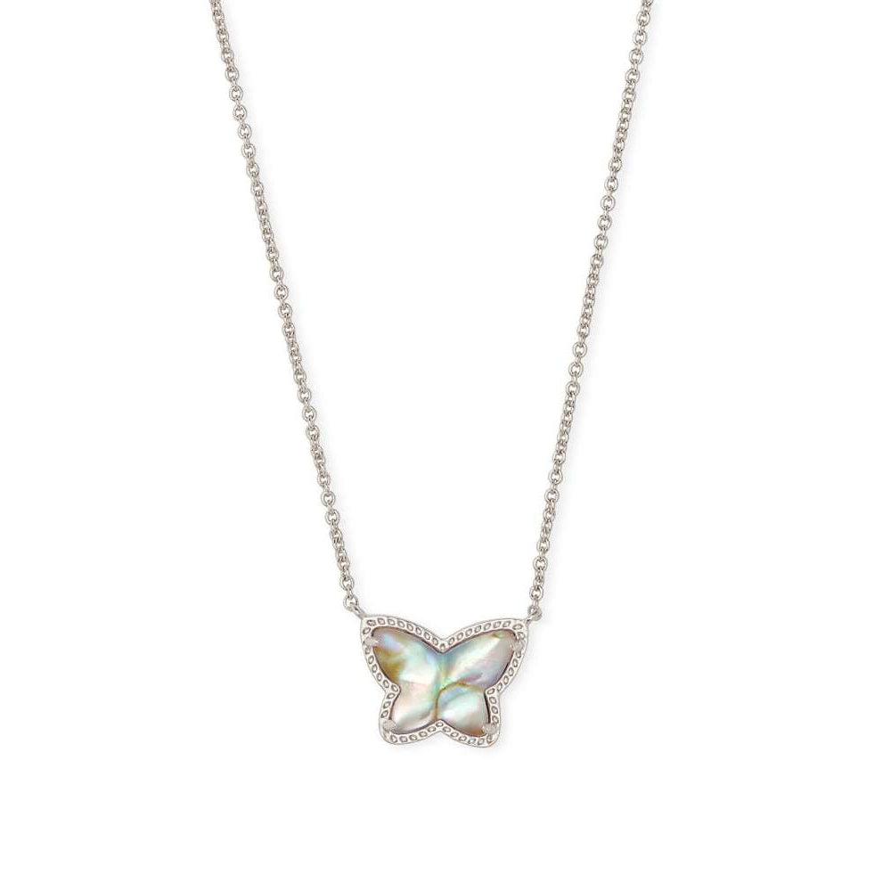 Lillia Butterfly Silver Pendant Necklace In Iridescent Abalone
