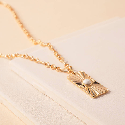 Gold Pendant White Howlite Stone Chain Necklace