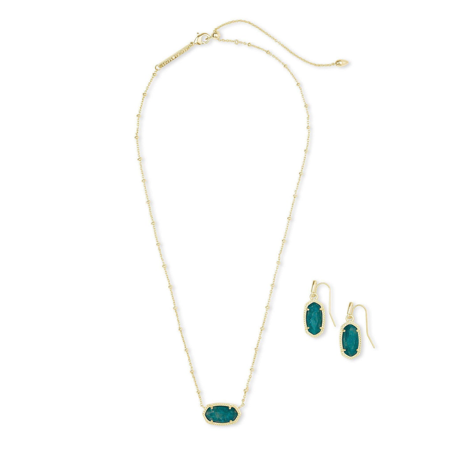 Elisa Satellite Necklace & Lee Earrings Gold Dark Teal Amazonite Gift Set