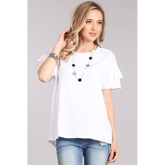 Curvy White Ruffle Sleeve Top