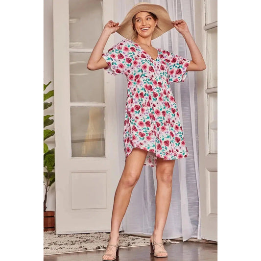 Ivory Woven Floral Babydoll Dress