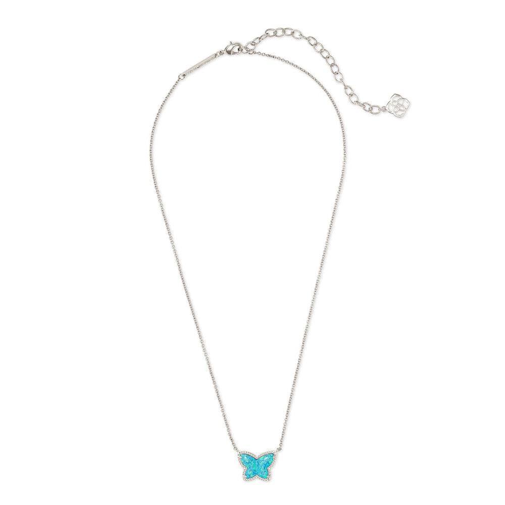 Lillia Butterfly Silver Pendant Necklace In Turquoise Kyocera Opal