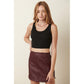 Burgundy Solid Leather Skirt