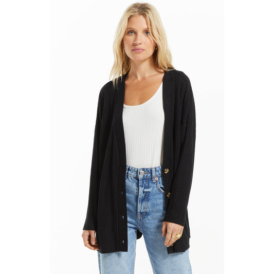 Midori Rib Cardigan In Black
