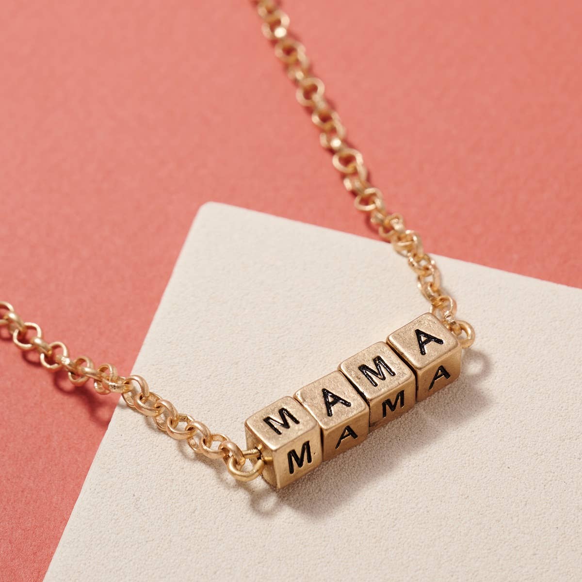 Mama Gold Block Letter Necklace