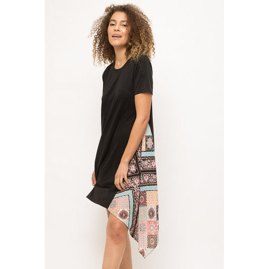 Modal Asymmetrical Floral Contrast Dress