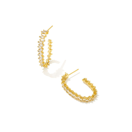 Juliette Gold Oval Hoop Earrings White Crystal