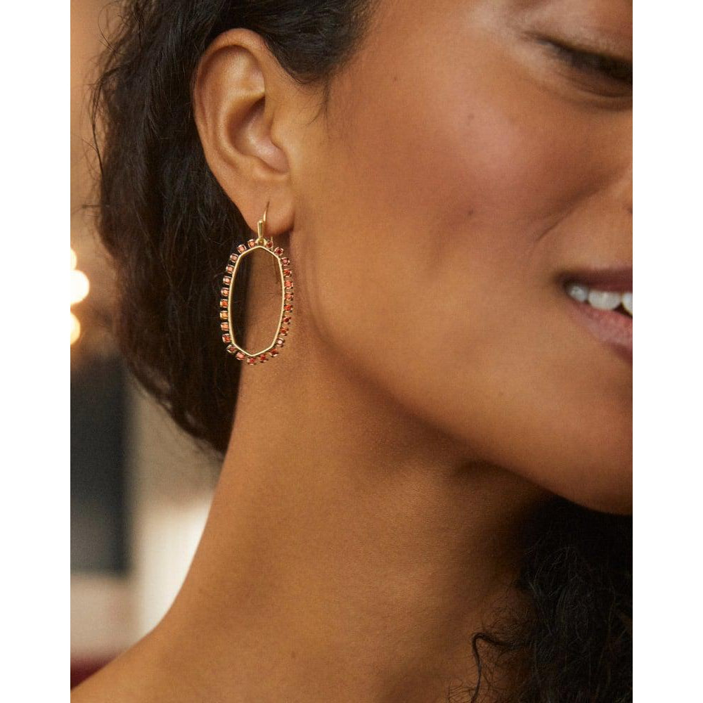 Elle Gold Open Frame Earrings In Burgundy Crystal