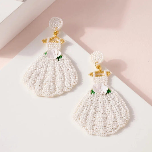 Wedding Dress Beaded Earrings