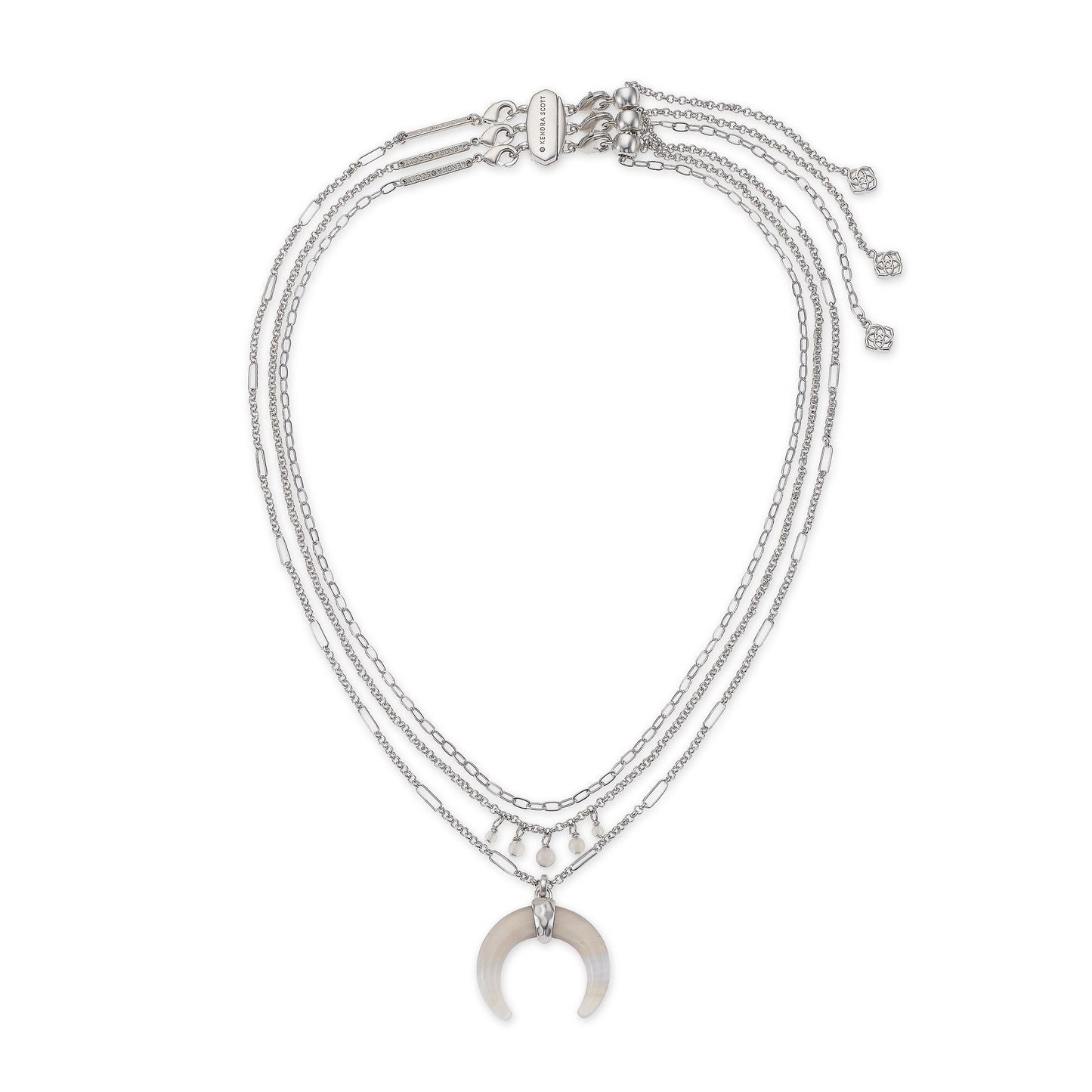 Fall 2 Gemma Triple Strand Necklace In Rhodium Gray Banded Agate