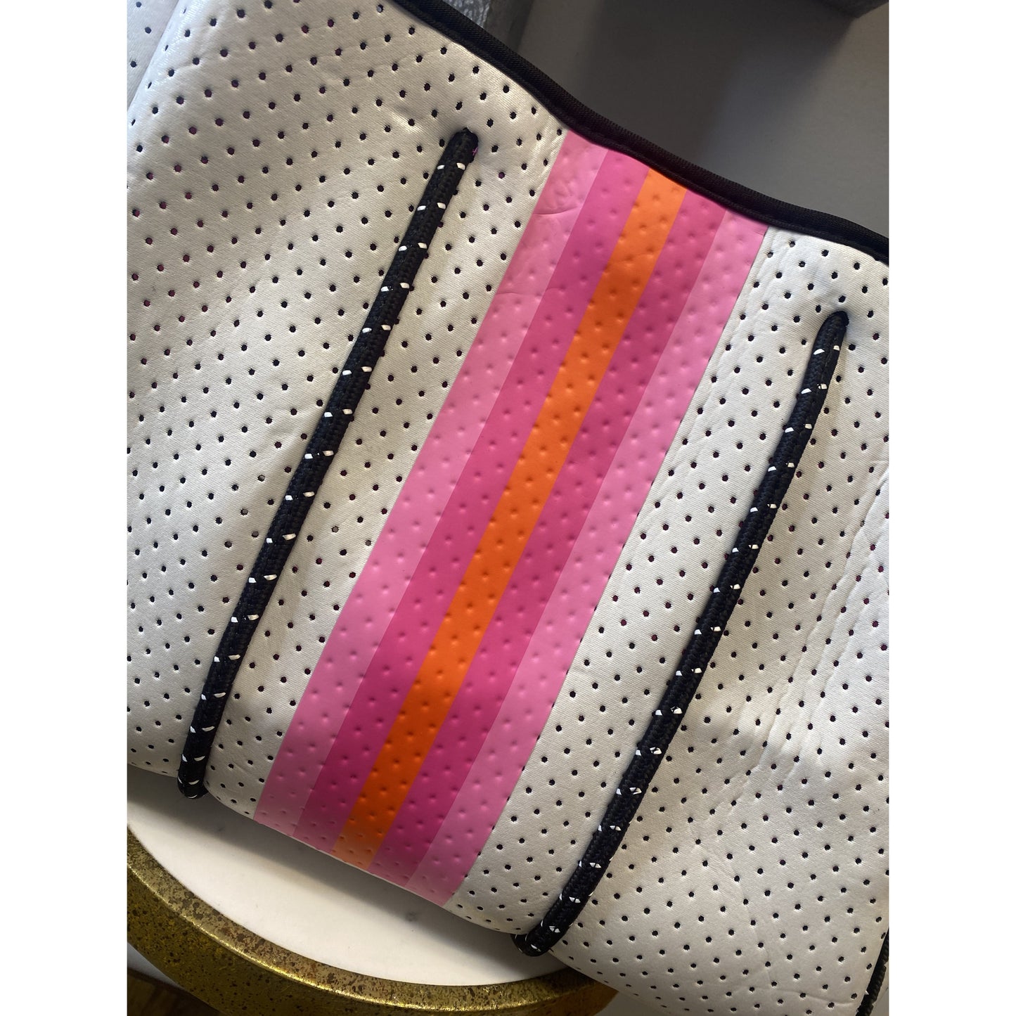 Pink Stripe Neoprene Tote Bag