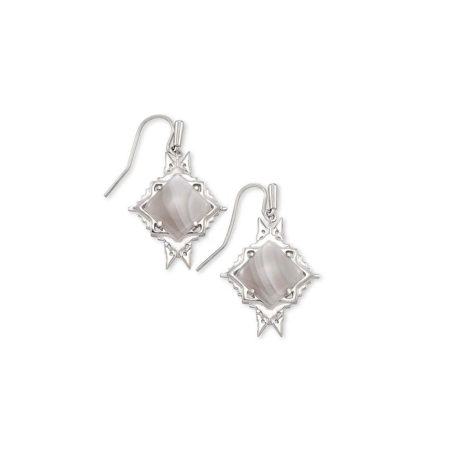 Fall 2 Cass Drop Earring In Rhodium Gray Banded Agate