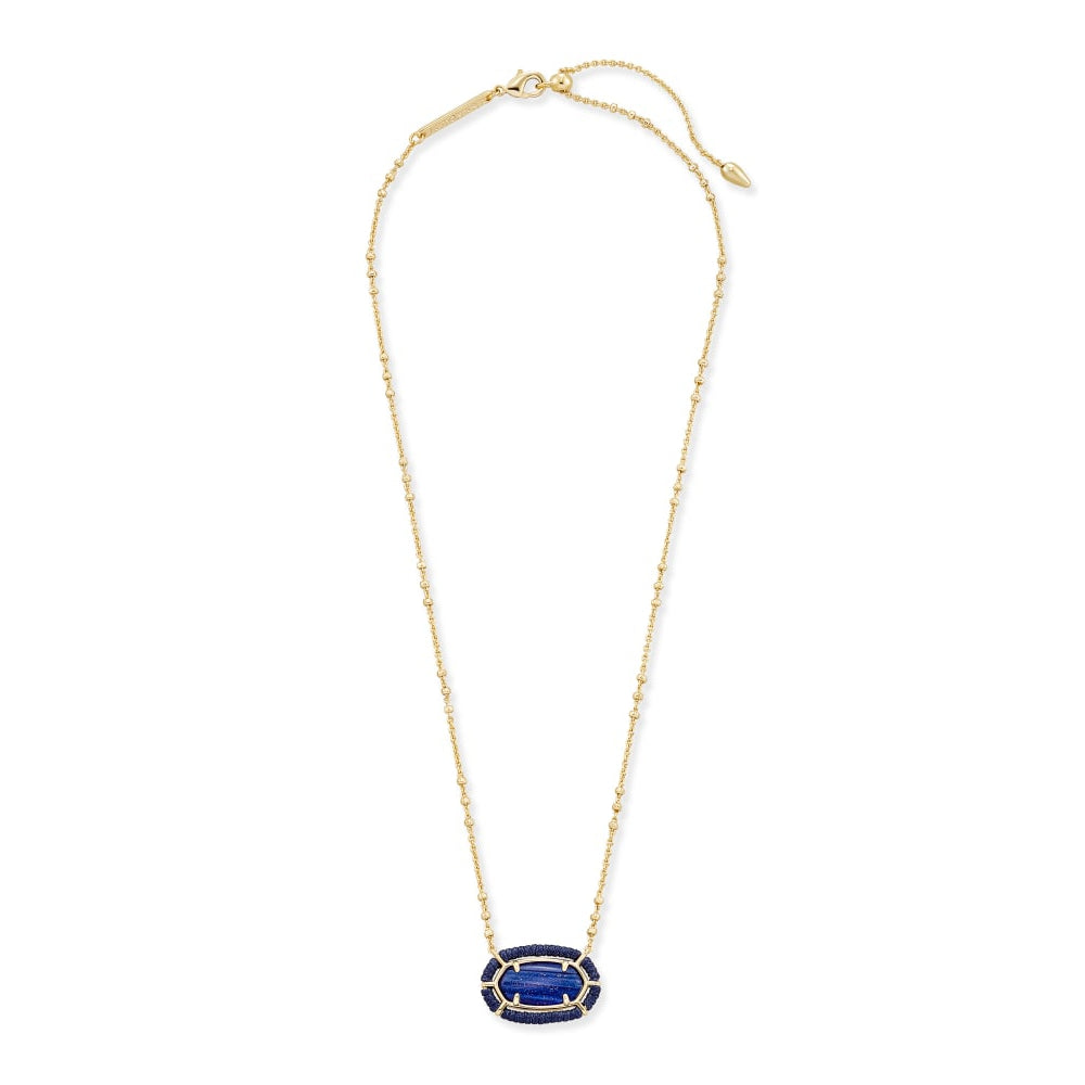 Threaded Elisa Gold Pendant Necklace In Navy Dusted Glass