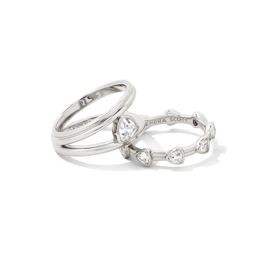 Arden Triple Ring Set in Rhodium with Crystal
