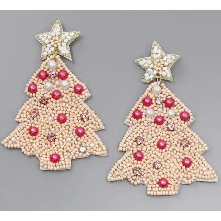 Perfectly Pink Christmas Tree Earrings