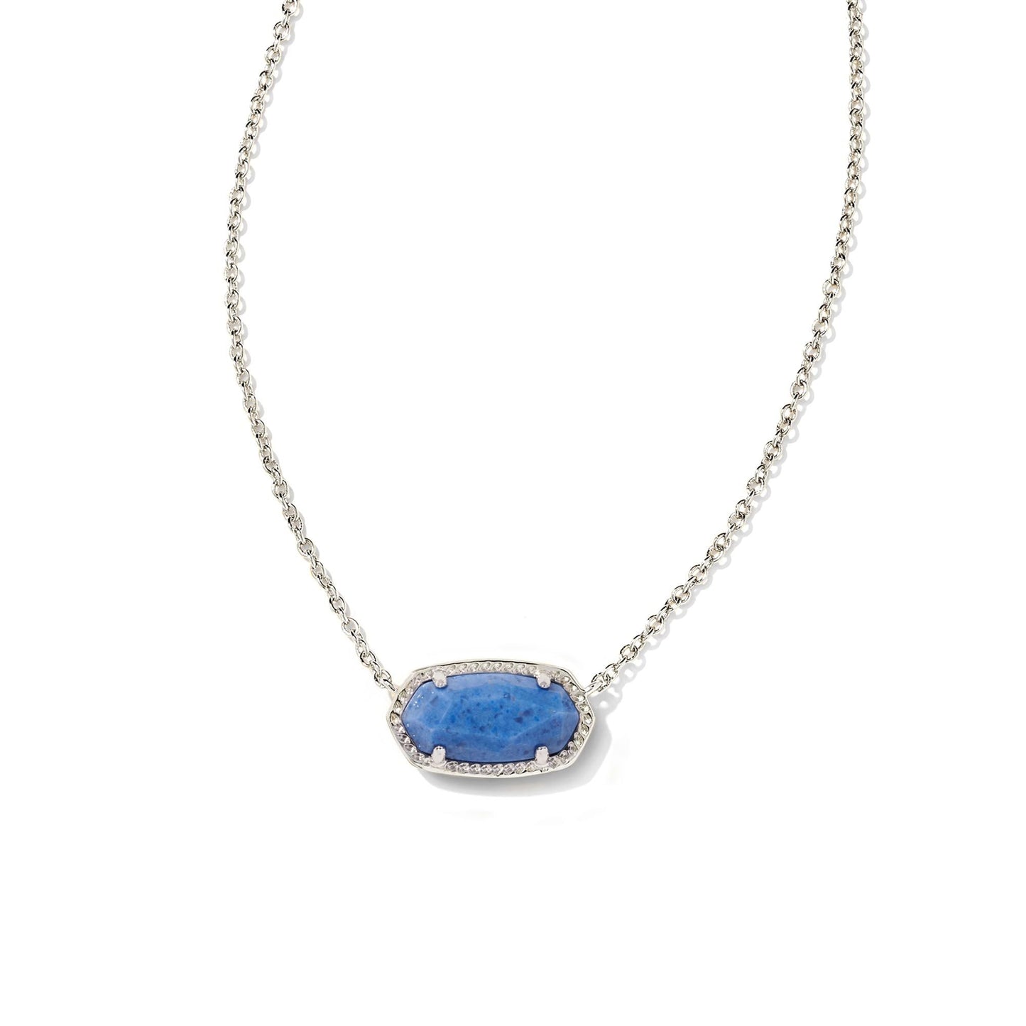 Elisa Short Pendant Necklace in Rhodium Blue Dumoiterite