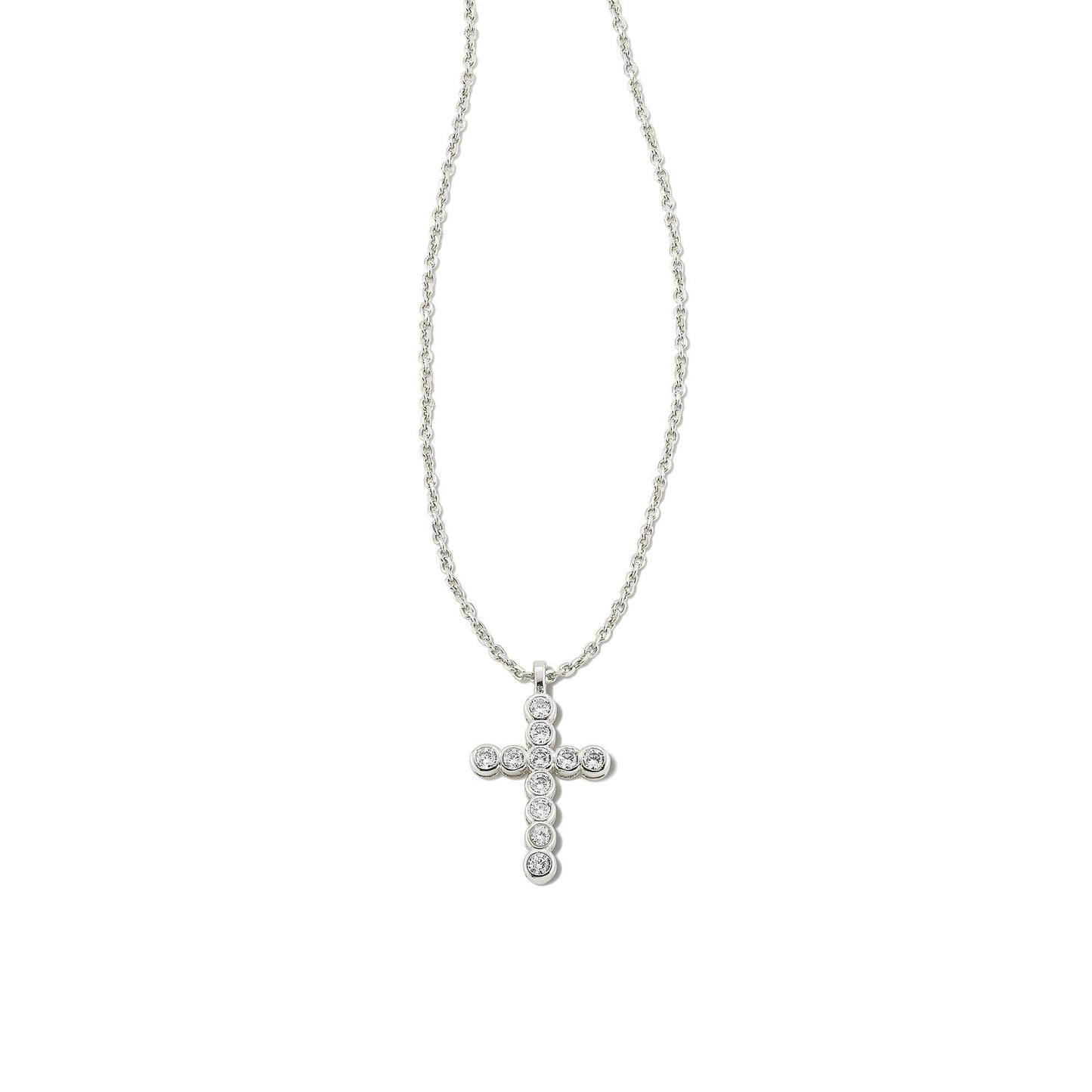 Cross Crystal Pendant Necklace in Rhodium