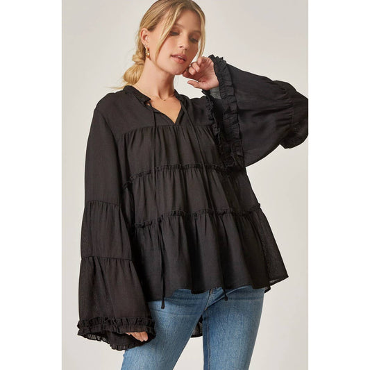 Curvy Classic Black Bell Sleeve Top